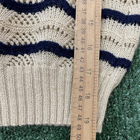 Vintage RK Knits Youth Sweater Girl Size 14  Knitted Striped Blue Beige Stretch - Picture 8 of 13